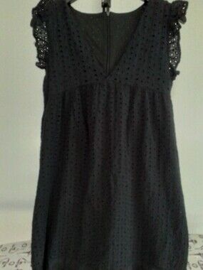 Black Eyelet Flutter Sleeve Women's Top